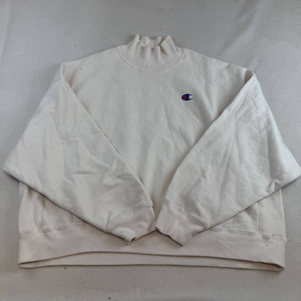 Champion Reverse Weave Mock Neck Sweatshirt Cream White Womens XL